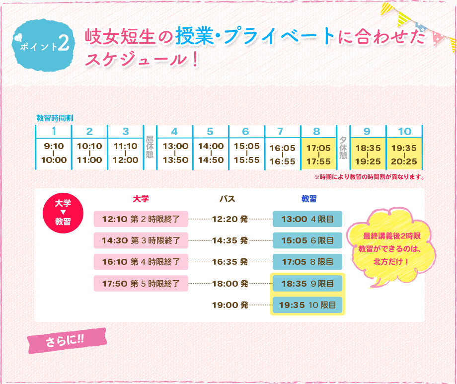 ポイント2 岐女短生の授業・プライベートに合わせたスケジュール!