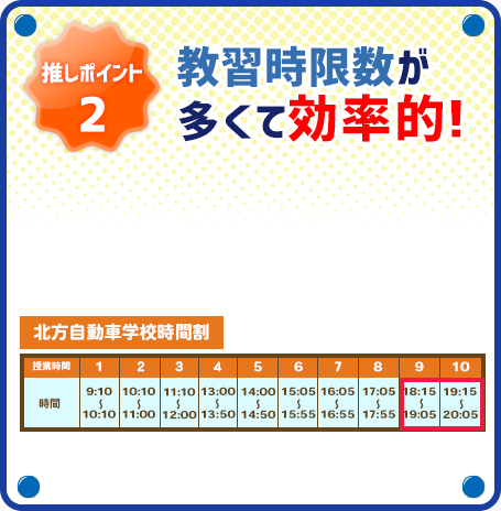 推しポイント2 教習時限数が多くて効率的！