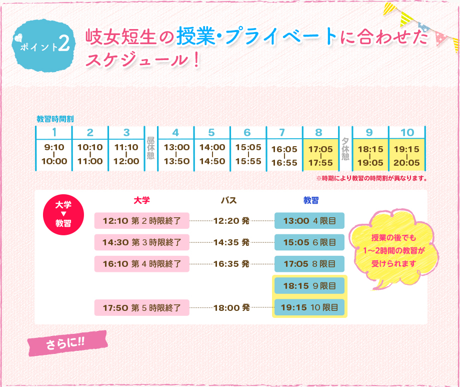 ポイント2 岐女短生の授業・プライベートに合わせたスケジュール!